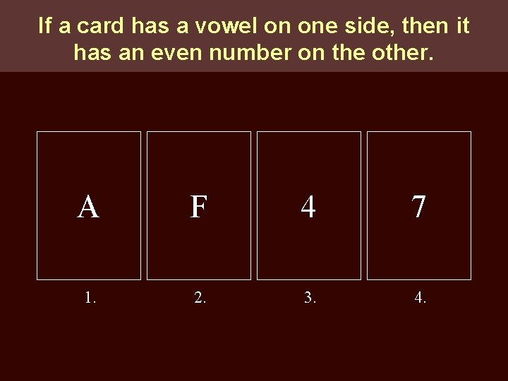 If a card has a vowel on one side, then it has an even