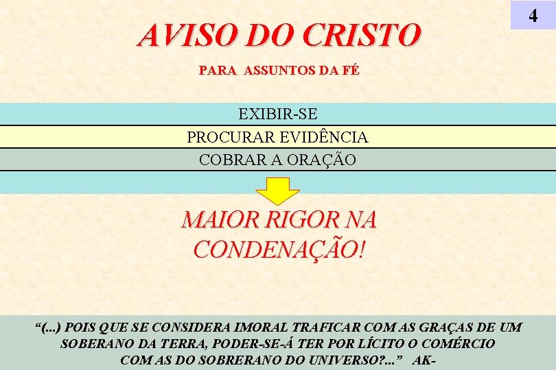 AVISO DO CRISTO PARA ASSUNTOS DA FÉ EXIBIR-SE PROCURAR EVIDÊNCIA COBRAR A ORAÇÃO MAIOR