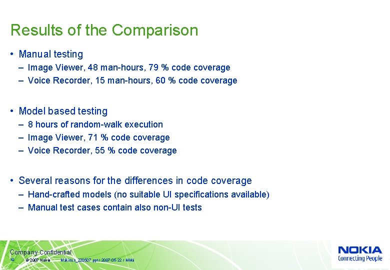 Results of the Comparison • Manual testing – Image Viewer, 48 man-hours, 79 %