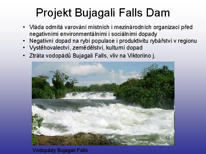 Projekt Bujagali Falls Dam • Vláda odmítá varování místních i mezinárodních organizací před negativními