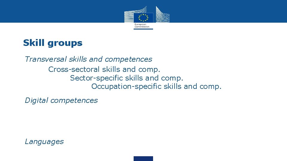 Skill groups • Transversal skills and competences Cross-sectoral skills and comp. Sector-specific skills and