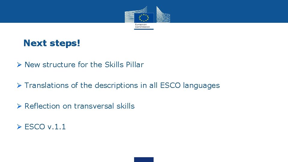 Next steps! Ø New structure for the Skills Pillar Ø Translations of the descriptions