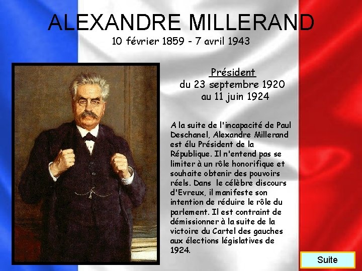 ALEXANDRE MILLERAND 10 février 1859 - 7 avril 1943 Président du 23 septembre 1920