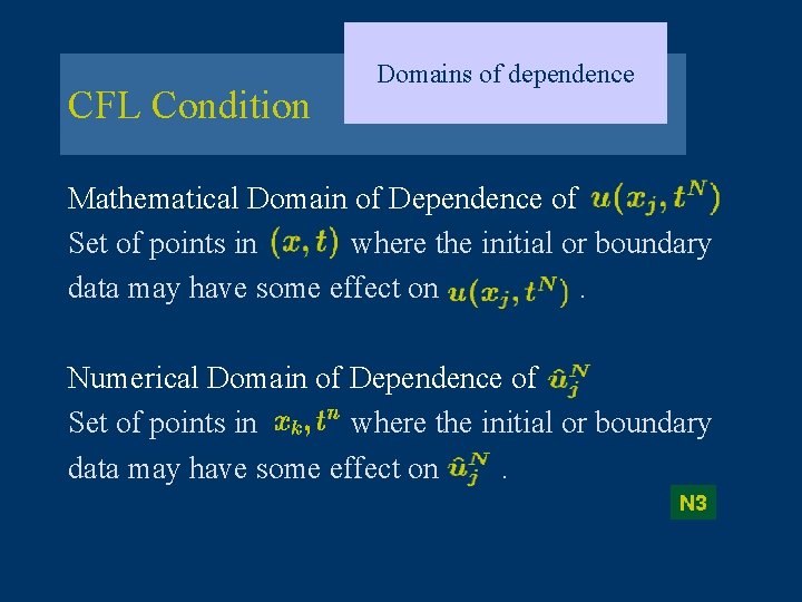 CFL Condition Domains of dependence Mathematical Domain of Dependence of Set of points in