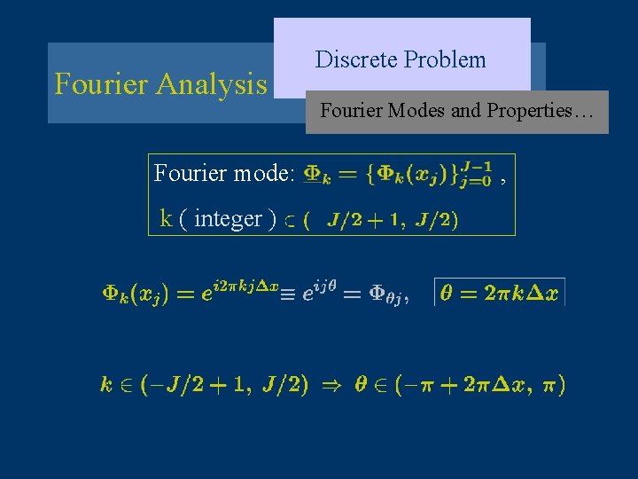 Fourier Analysis Fourier mode: k ( integer ) Discrete Problem Fourier Modes and Properties…