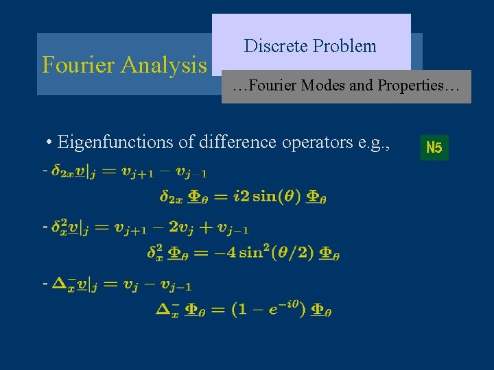 Fourier Analysis Discrete Problem …Fourier Modes and Properties… • Eigenfunctions of difference operators e.