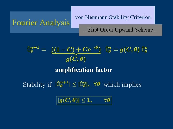 Fourier Analysis von Neumann Stability Criterion …First Order Upwind Scheme… amplification factor Stability if