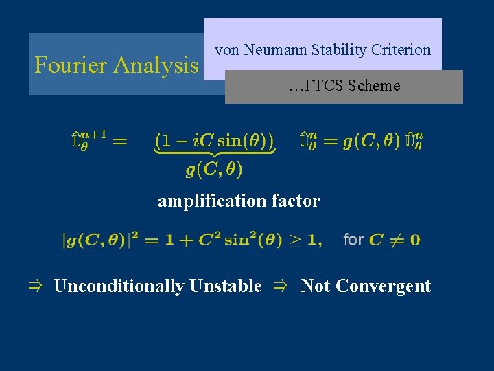 Fourier Analysis von Neumann Stability Criterion …FTCS Scheme amplification factor Unconditionally Unstable Not Convergent