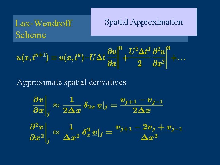 Lax-Wendroff Scheme Spatial Approximation Approximate spatial derivatives 