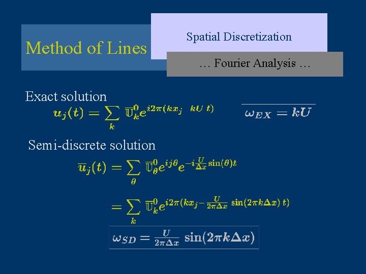 Method of Lines Exact solution Semi-discrete solution Spatial Discretization … Fourier Analysis … 