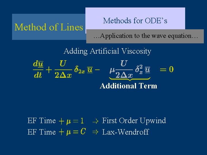 Method of Lines Methods for ODE’s …Application to the wave equation… Adding Artificial Viscosity