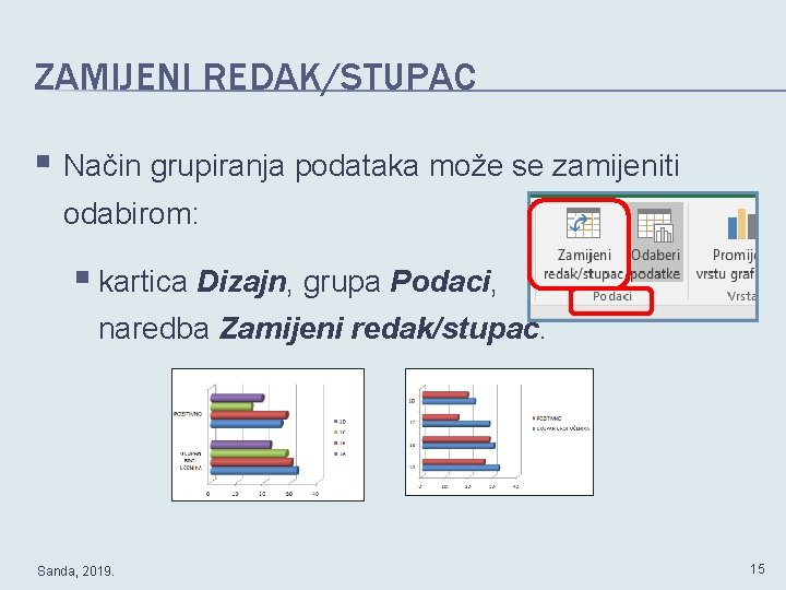 ZAMIJENI REDAK/STUPAC § Način grupiranja podataka može se zamijeniti odabirom: § kartica Dizajn, grupa