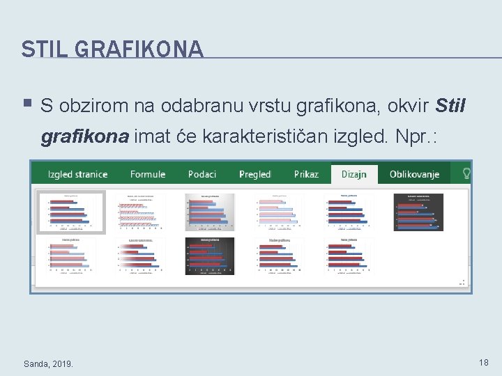 STIL GRAFIKONA § S obzirom na odabranu vrstu grafikona, okvir Stil grafikona imat će