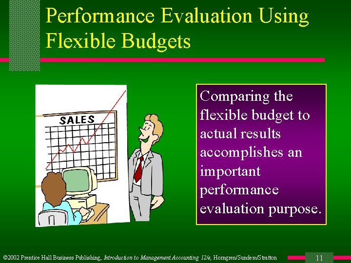 Performance Evaluation Using Flexible Budgets Comparing the flexible budget to actual results accomplishes an