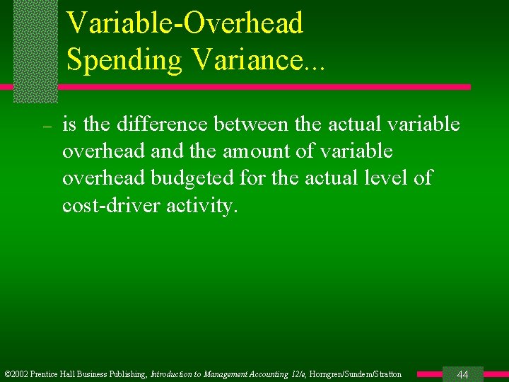 Variable-Overhead Spending Variance. . . – is the difference between the actual variable overhead