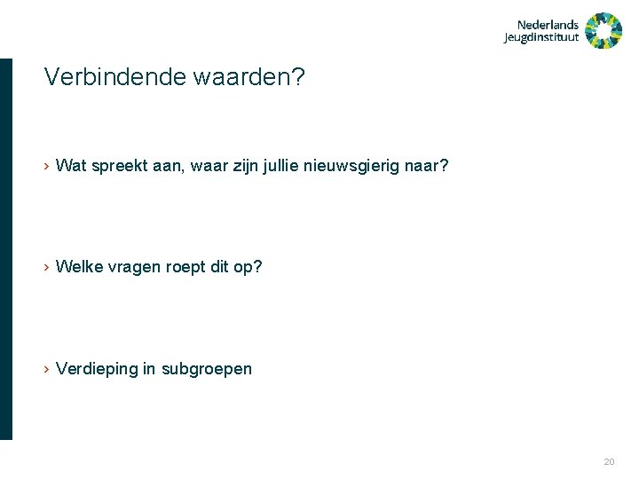 Verbindende waarden? › Wat spreekt aan, waar zijn jullie nieuwsgierig naar? › Welke vragen