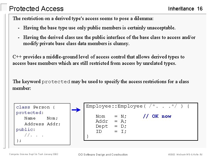 Protected Access Inheritance 16 The restriction on a derived type's access seems to pose