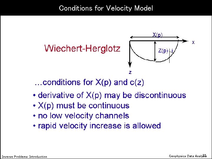 Conditions for Velocity Model Inverse Problems: Introduction 23 Geophysics Data Analysis 