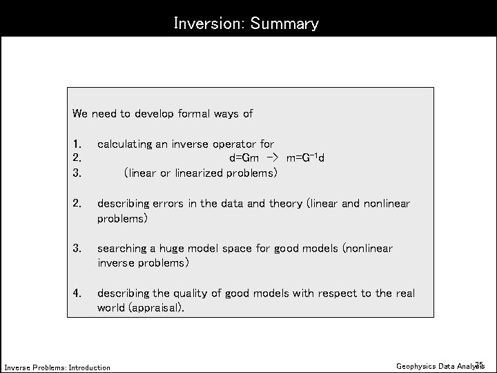 Inversion: Summary We need to develop formal ways of 1. 2. 3. calculating an