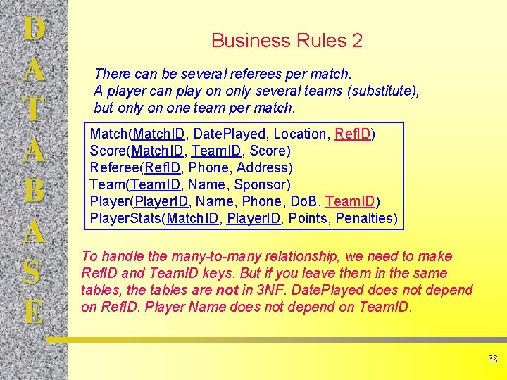 D A T A B A S E Business Rules 2 There can be