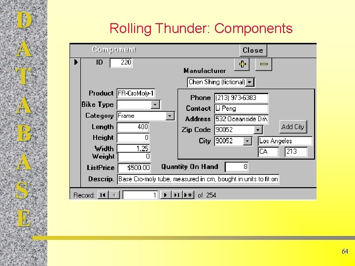 D A T A B A S E Rolling Thunder: Components 64 