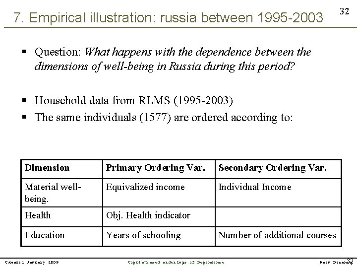 7. Empirical illustration: russia between 1995 -2003 32 § Question: What happens with the