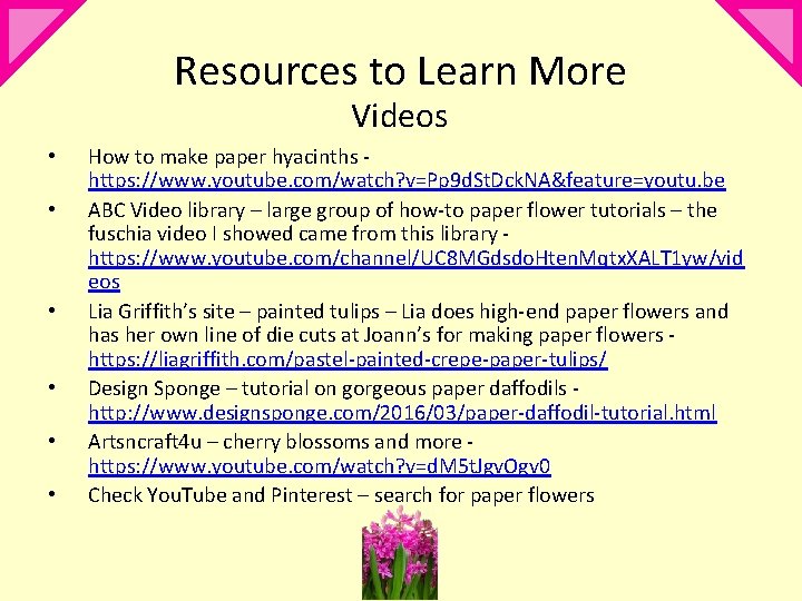 Resources to Learn More Videos • • • How to make paper hyacinths https: