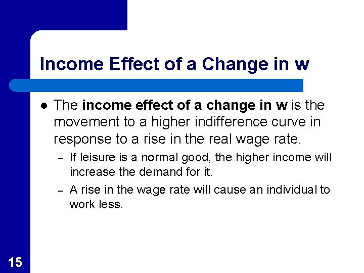 Income Effect of a Change in w l The income effect of a change
