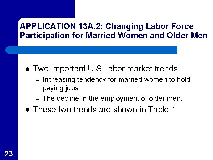 APPLICATION 13 A. 2: Changing Labor Force Participation for Married Women and Older Men