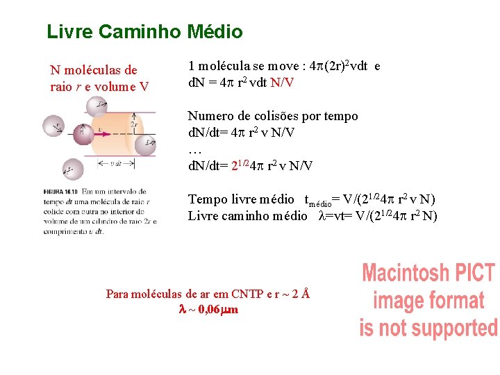 Livre Caminho Médio N moléculas de raio r e volume V 1 molécula se