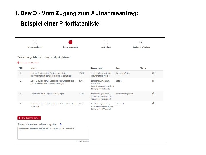 3. Bew. O - Vom Zugang zum Aufnahmeantrag: Beispiel einer Prioritätenliste 
