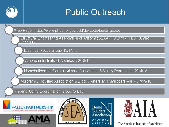 Public Outreach Web Page: https: //www. phoenix. gov/pdd/devcode/buildingcode Structural Engineering Association of Arizona (SEAA)