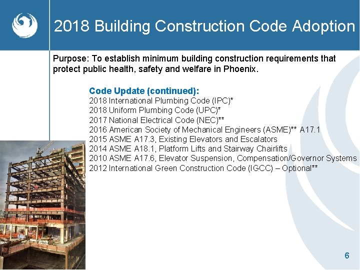 2018 Building Construction Code Adoption Purpose: To establish minimum building construction requirements that protect