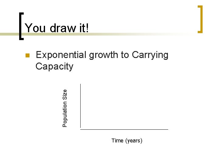 You draw it! Exponential growth to Carrying Capacity Population Size n Time (years) 