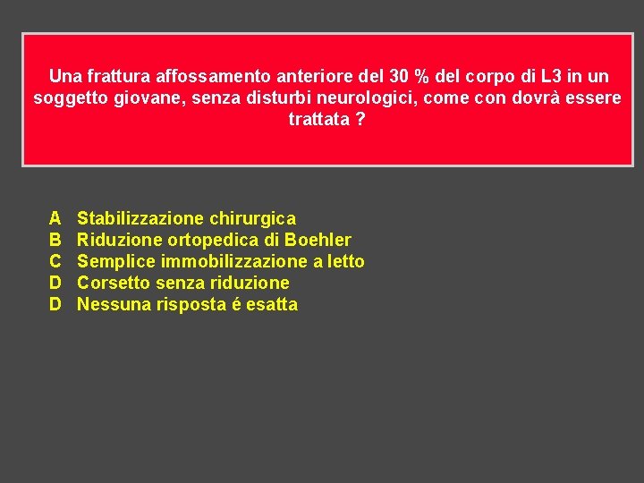  Una frattura affossamento anteriore del 30 % del corpo di L 3 in