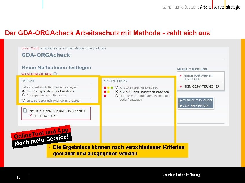 Der GDA-ORGAcheck Arbeitsschutz mit Methode - zahlt sich aus p p A d n