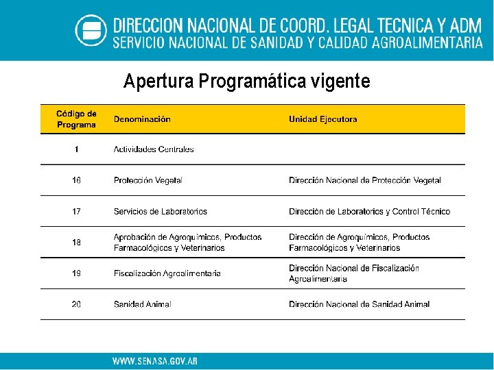 Apertura Programática vigente 