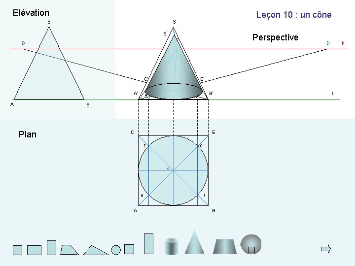 Elévation Leçon 10 : un cône s s S’ Perspective P D C’ A