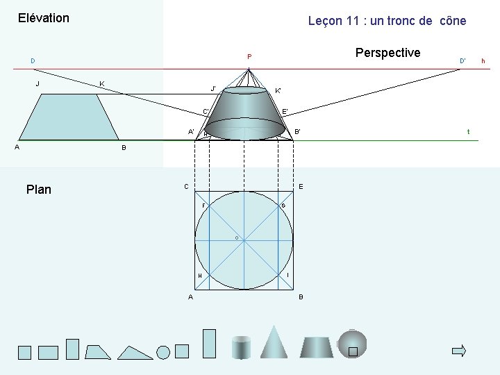 Elévation Leçon 11 : un tronc de cône Perspective P D J K J’