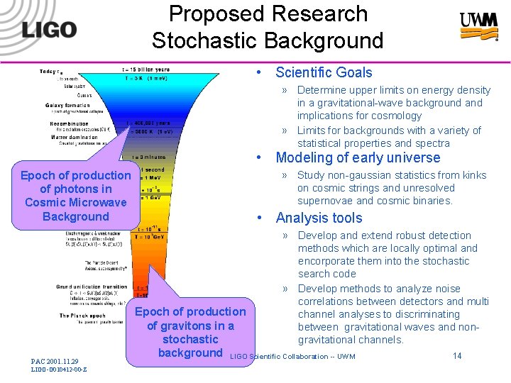 Proposed Research Stochastic Background • Scientific Goals » Determine upper limits on energy density