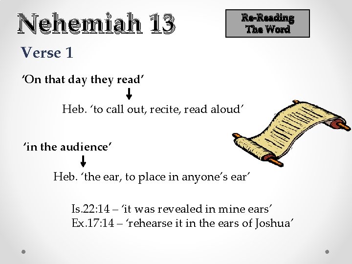 Nehemiah 13 Re-Reading The Word Verse 1 ‘On that day they read’ Heb. ‘to