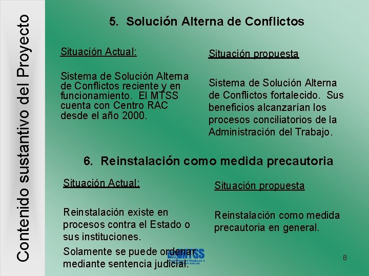 Contenido sustantivo del Proyecto 5. Solución Alterna de Conflictos Situación Actual: Sistema de Solución