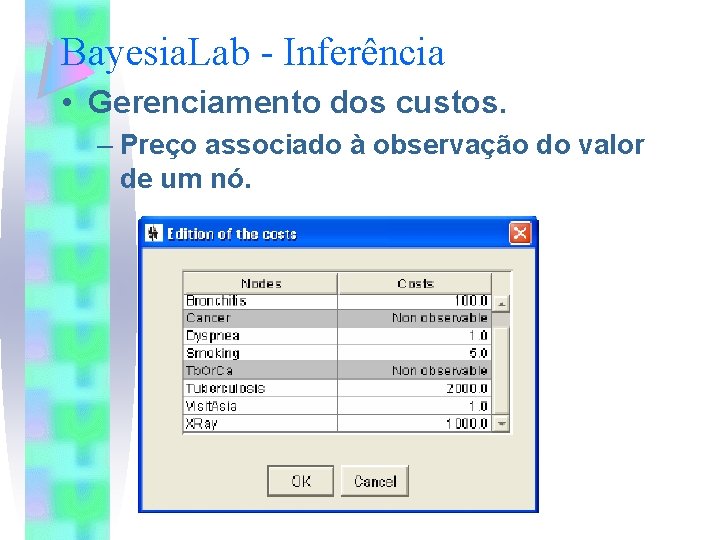 Bayesia. Lab - Inferência • Gerenciamento dos custos. – Preço associado à observação do