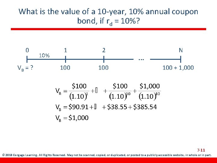 What is the value of a 10 -year, 10% annual coupon bond, if rd