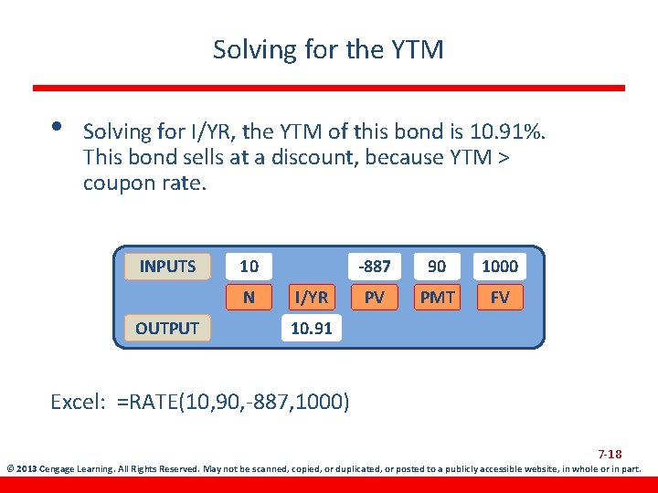 Solving for the YTM • Solving for I/YR, the YTM of this bond is