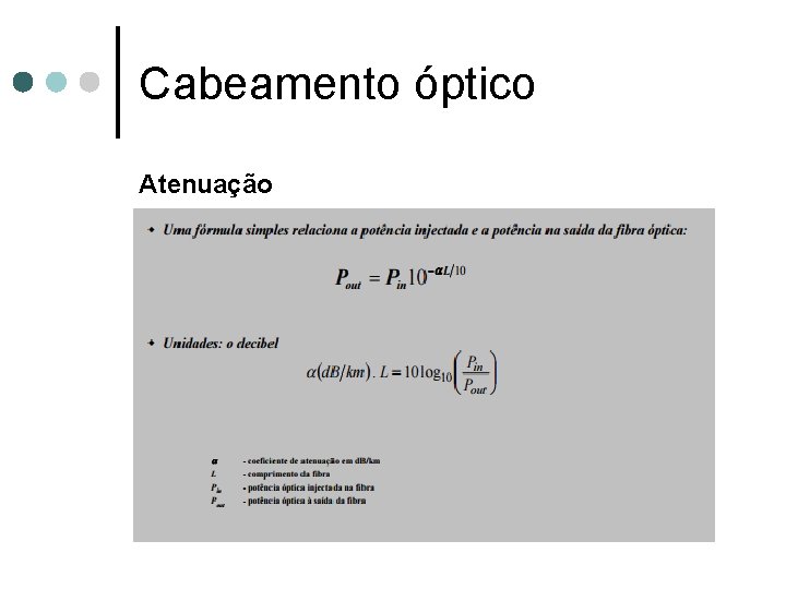 Cabeamento óptico Atenuação 