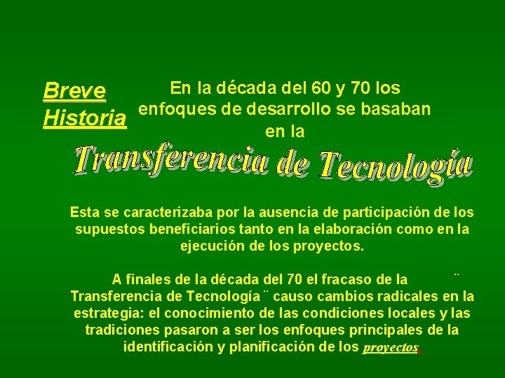 Breve Historia En la década del 60 y 70 los enfoques de desarrollo se