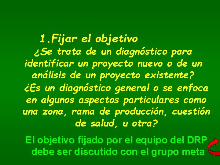 1. Fijar el objetivo ¿Se trata de un diagnóstico para identificar un proyecto nuevo