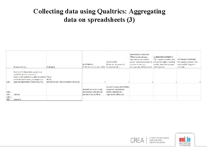 Collecting data using Qualtrics: Aggregating data on spreadsheets (3) 