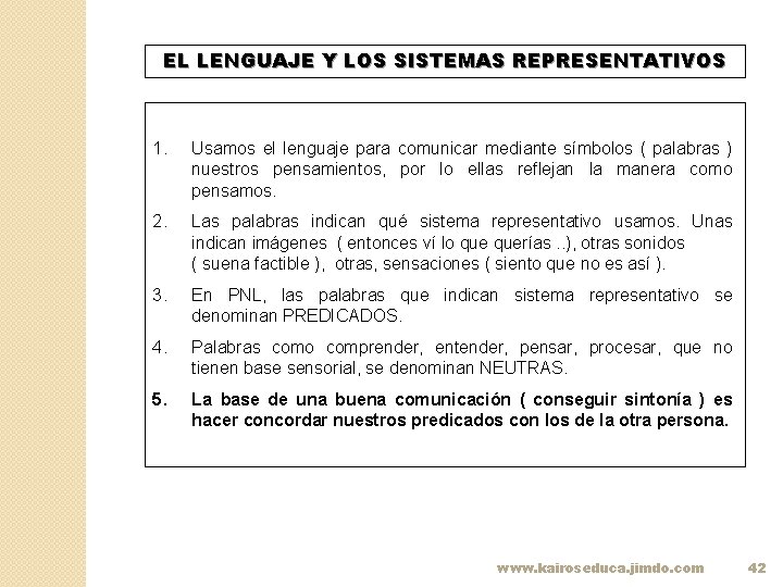 EL LENGUAJE Y LOS SISTEMAS REPRESENTATIVOS 1. Usamos el lenguaje para comunicar mediante símbolos